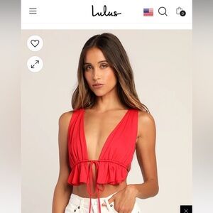 sunniest vibe red sleeveless ruffled tie-front top small